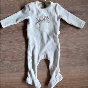 Ely’s & co Cream Baby One Piece with Floral Pocket